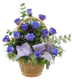 13 Blue Rose Basket Arrangement