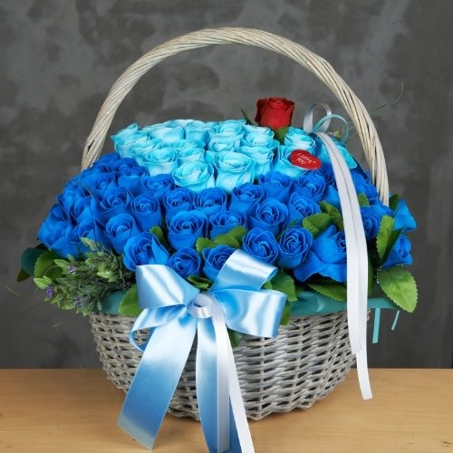 Blue Rose Basket Arrangement