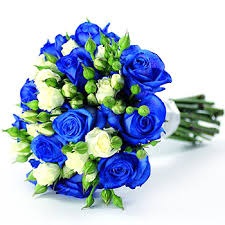 Blue Rose And White Spray Roses Bridal Bouquet