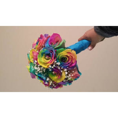 Bridal Bouquet Including Rainbow Roses