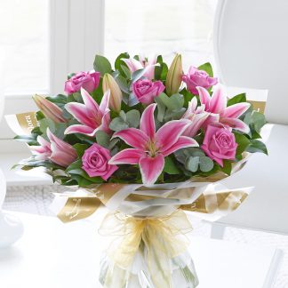 Pink Rose and Lily Handtied