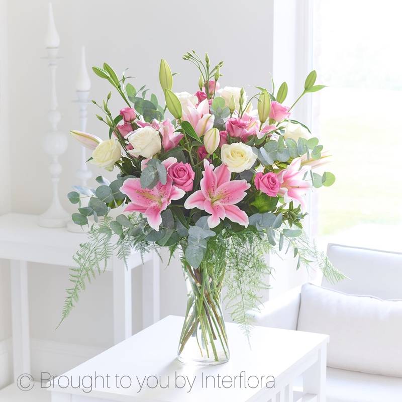 Pink Sophistication Rose, Lily and Lisianthus Vase