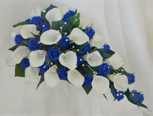 White Calla And Blue Rose Bridal Bouquet