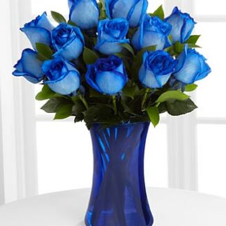 12 Blue Rose Vase Arrangement